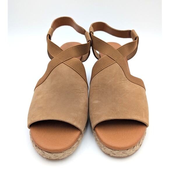 Andre Assous Nalik Wedge Sandal Women's Elastic Strap Brown Size US9.5M EU40 - Picture 2 of 14